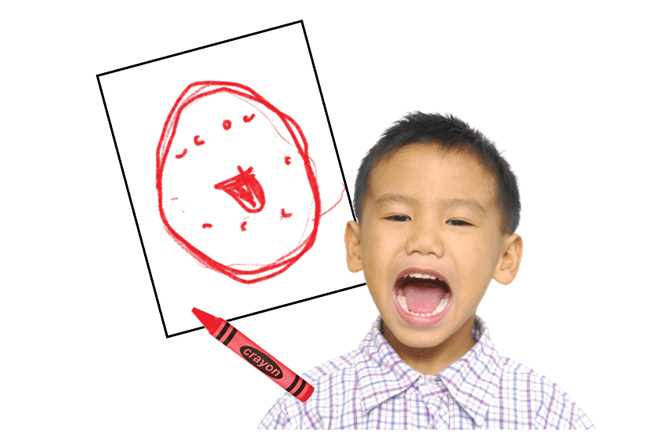 Example of a mouth diagram and a boy opening his mouth widely